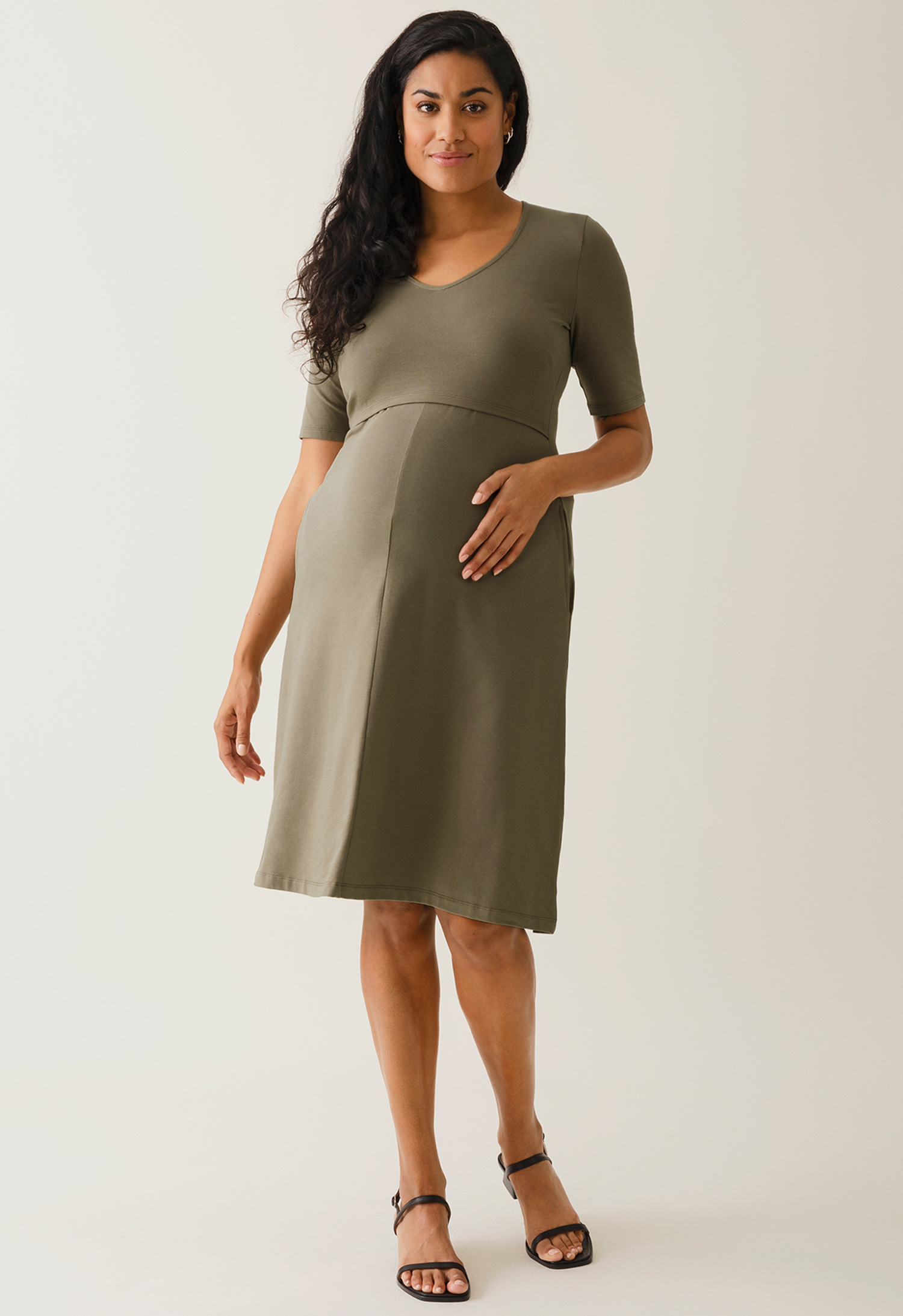 A shaped nursing dress short sleeve - Khaki Green gallery