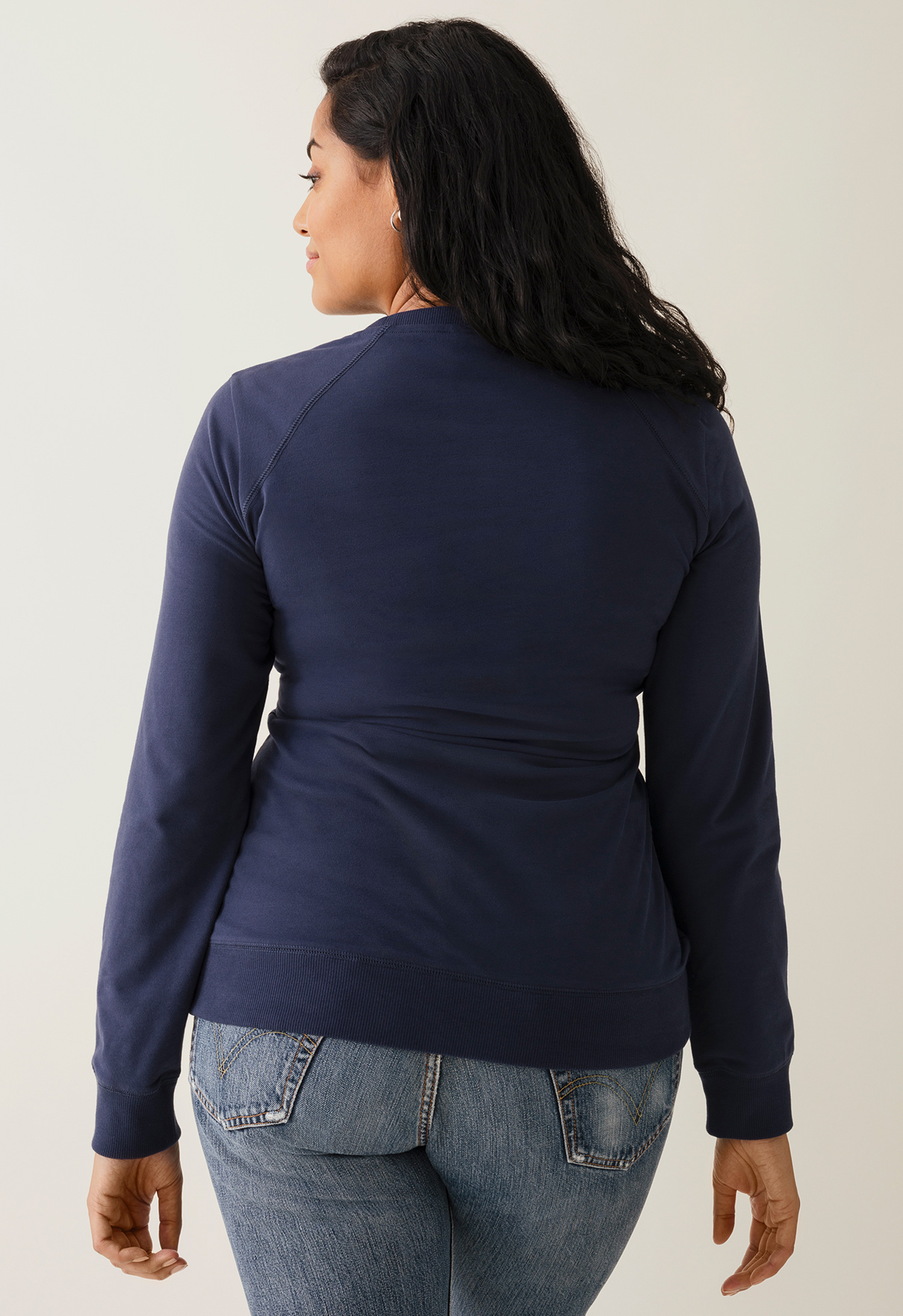 Fleece lined maternity sweatshirt with nursing access - Navy gallery