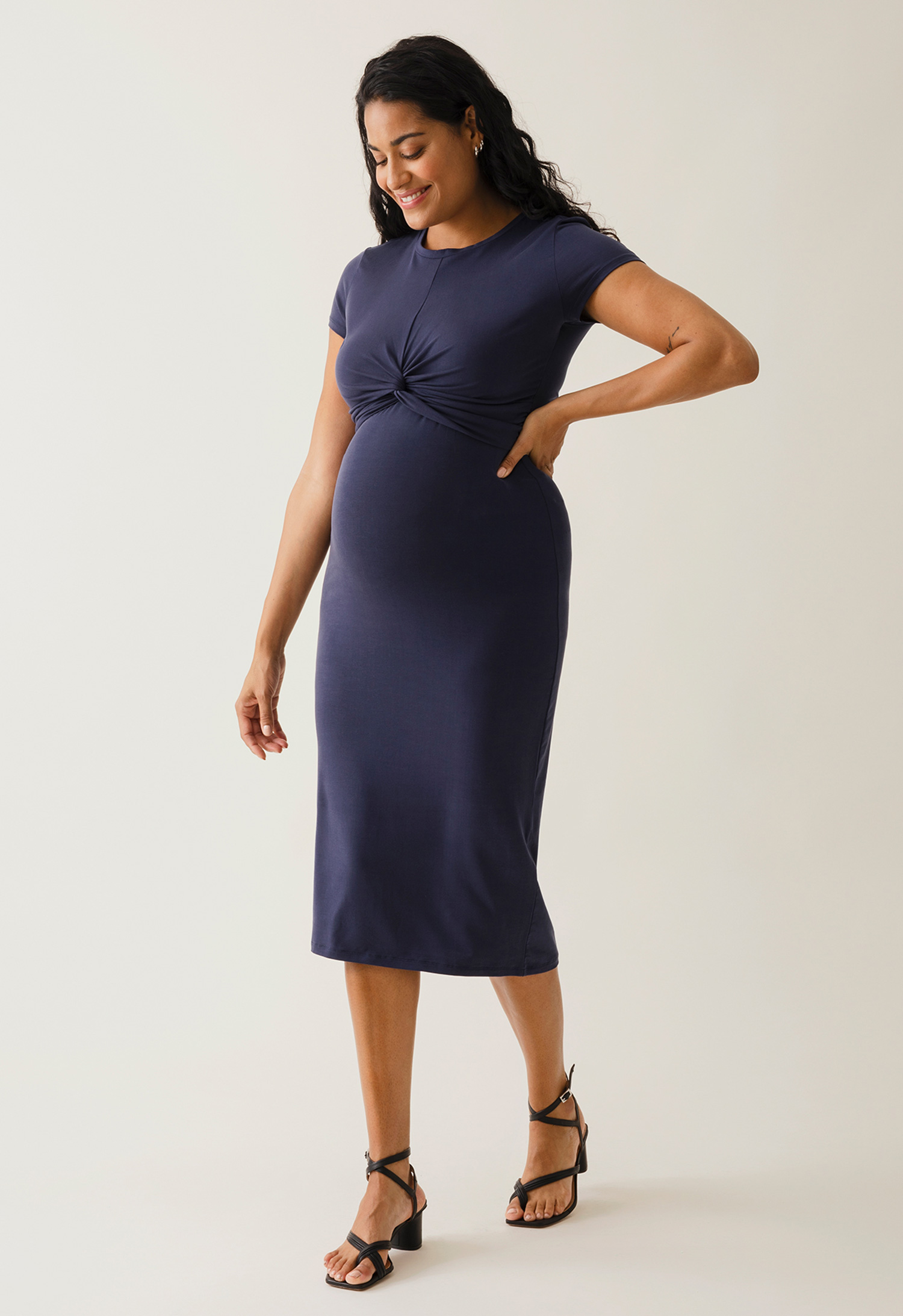 Maternity party dress with nursing access - Navy gallery