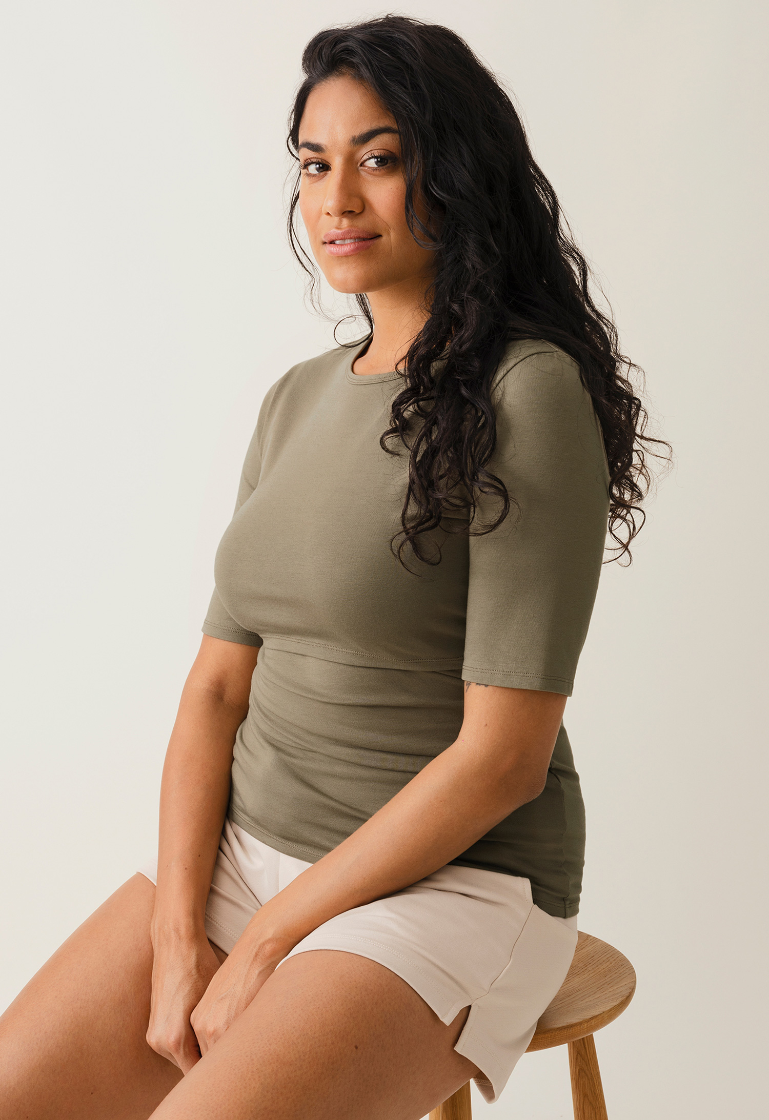 Classic mid-slv top - Green khaki