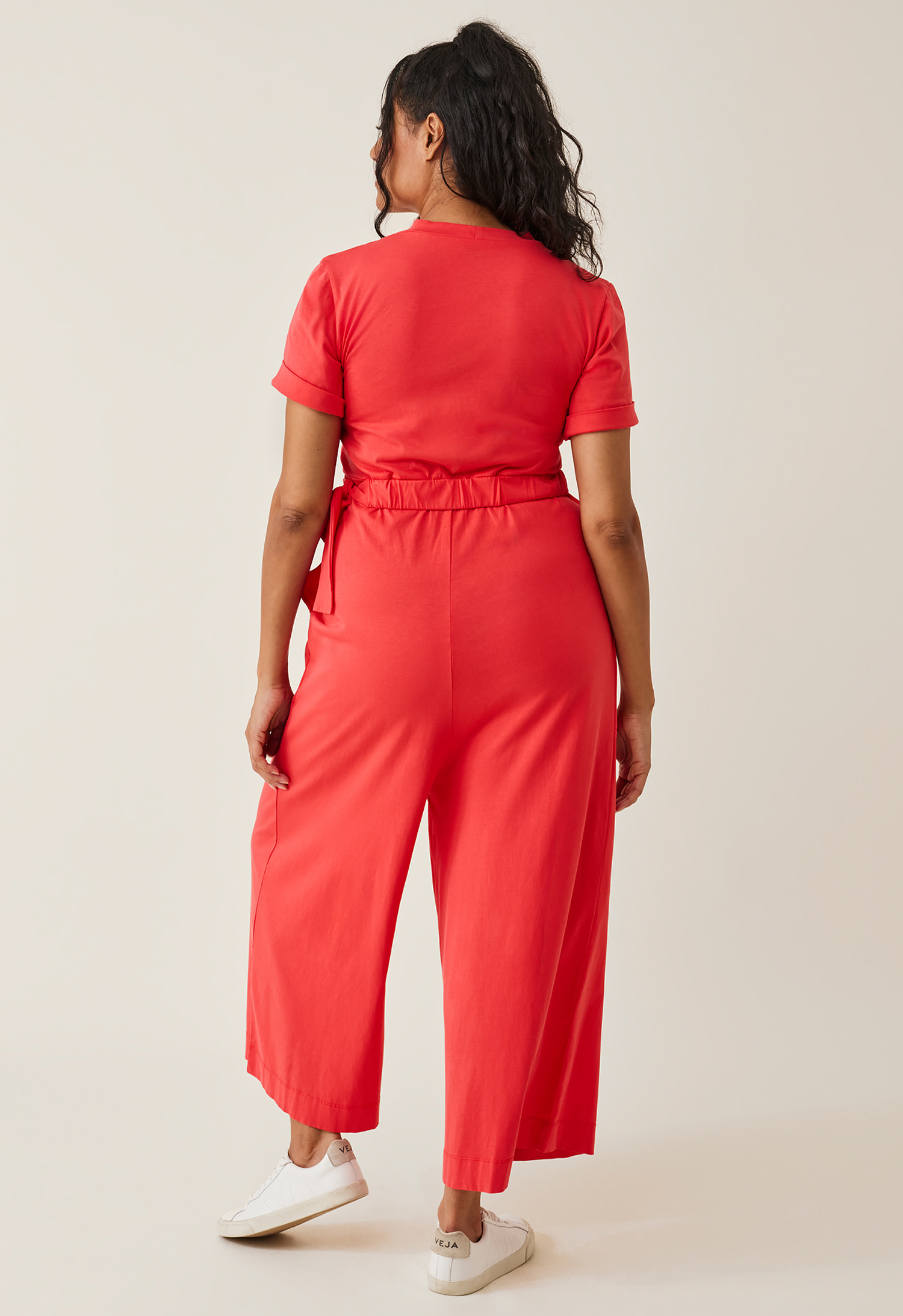 Maternity jumpsuit with nursing access - Red gallery