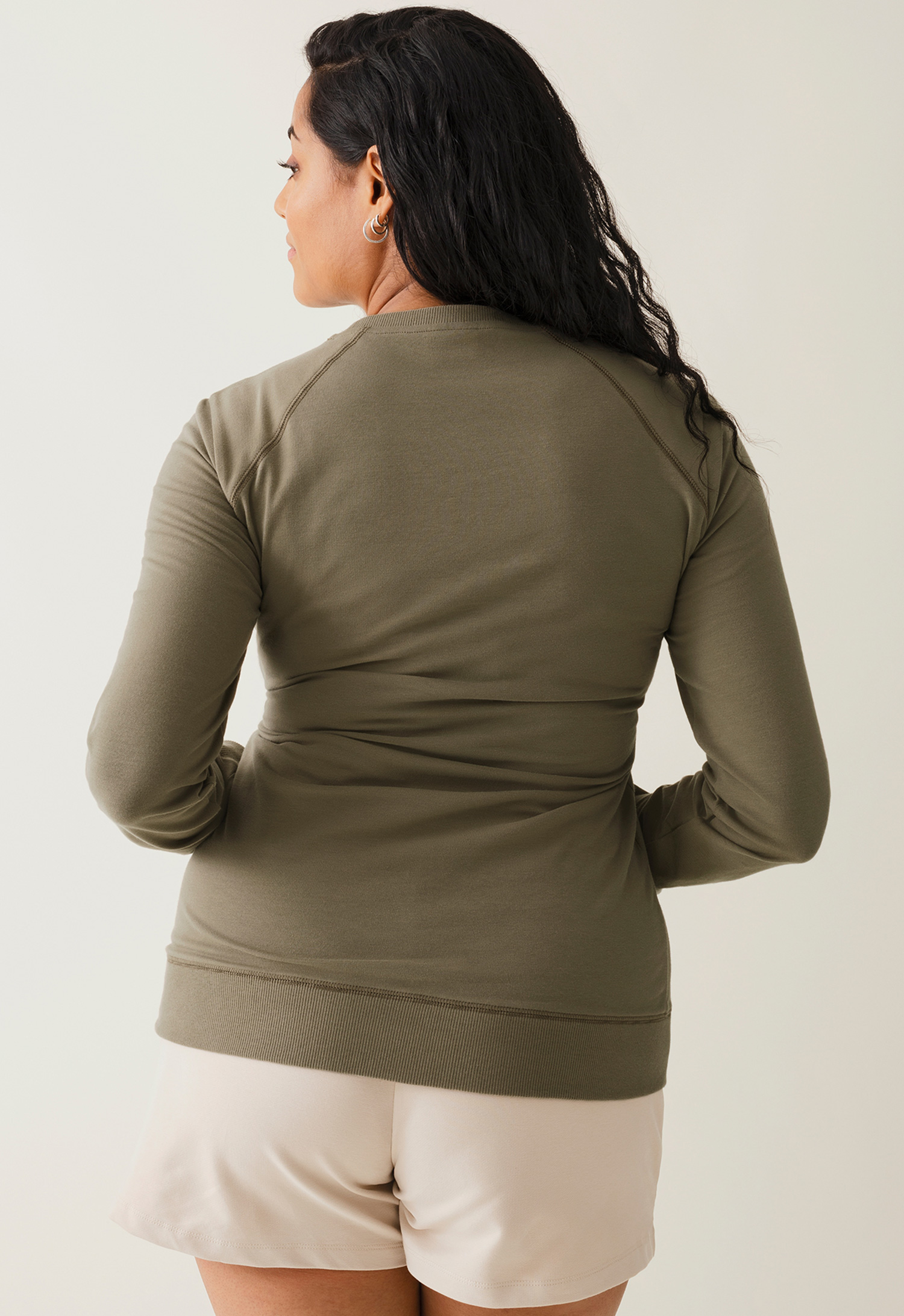 Fleece lined maternity sweatshirt with nursing access - Khaki Green gallery