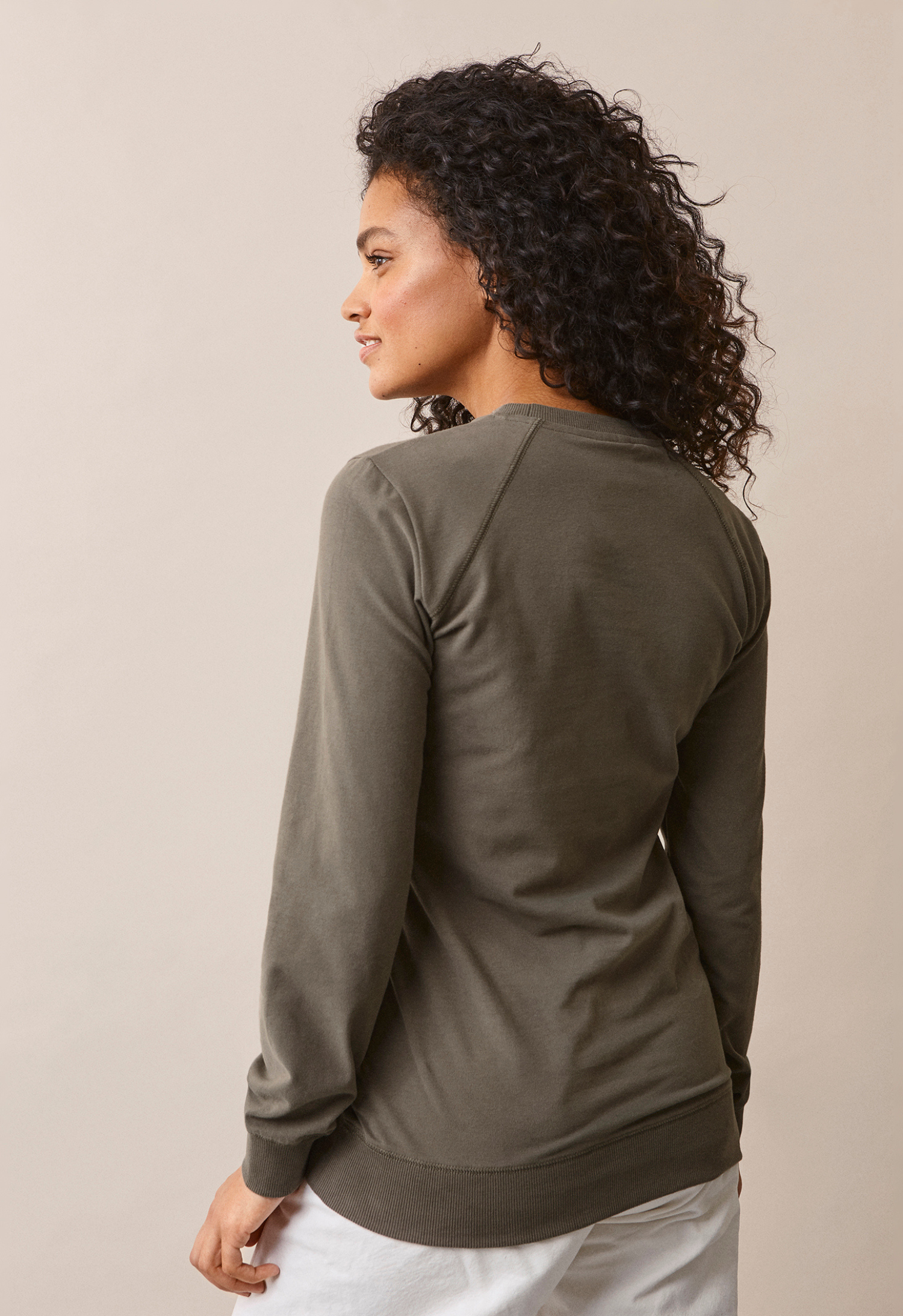 Fleece lined maternity sweatshirt with nursing access - Olive Leaf gallery