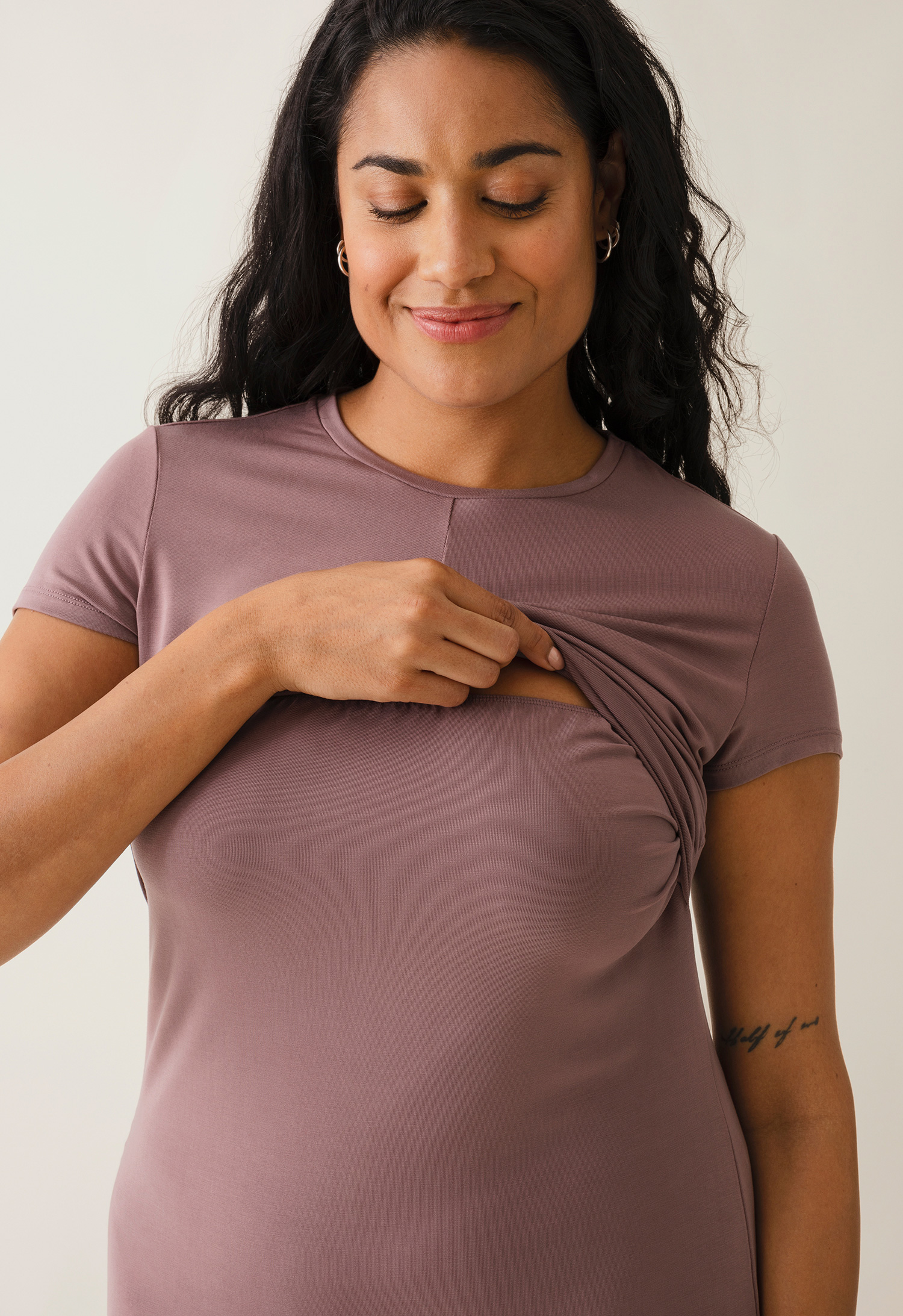 Maternity party dress with nursing access - Dark Mauve gallery