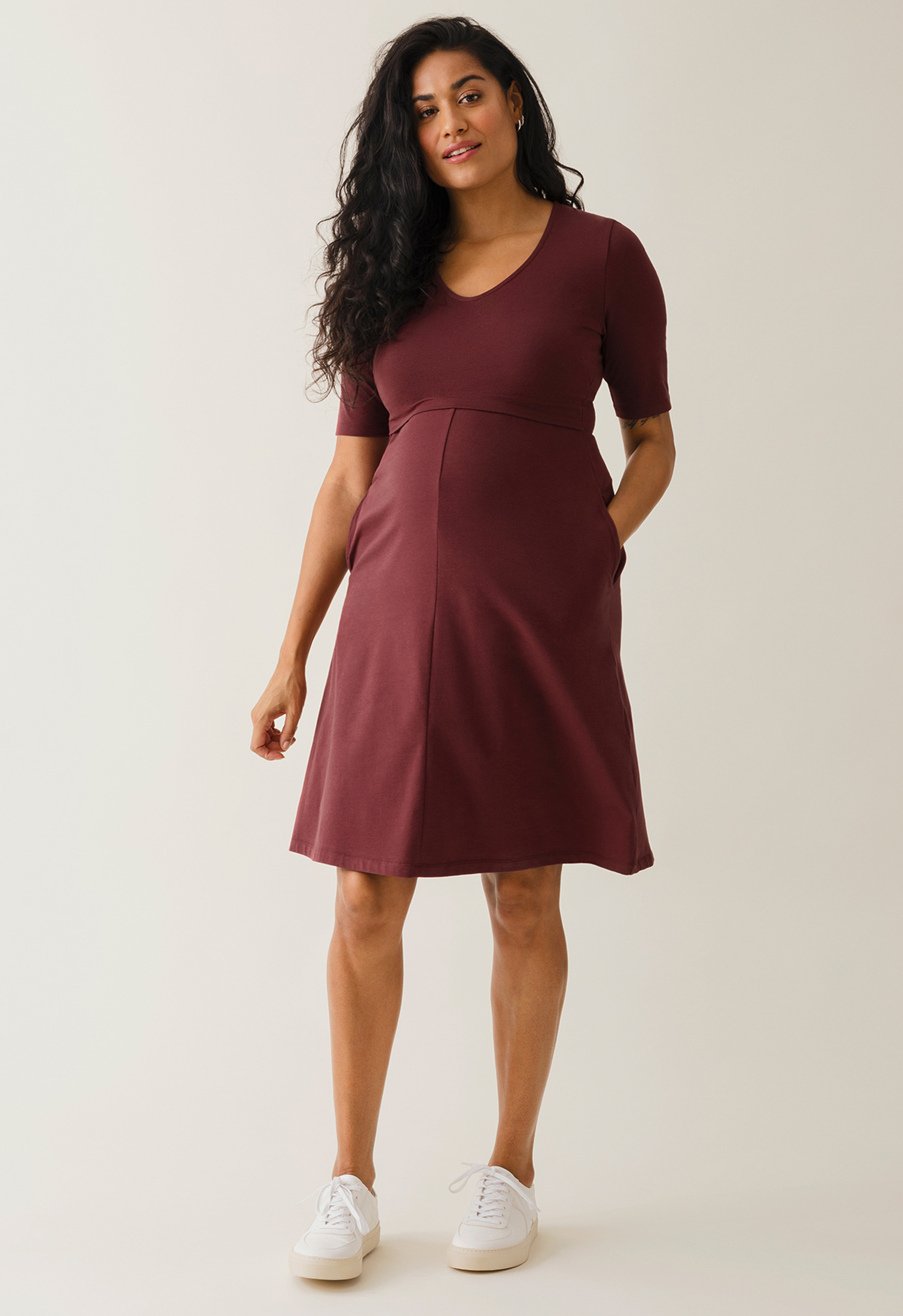A shaped nursing dress short sleeve - Dark Red gallery
