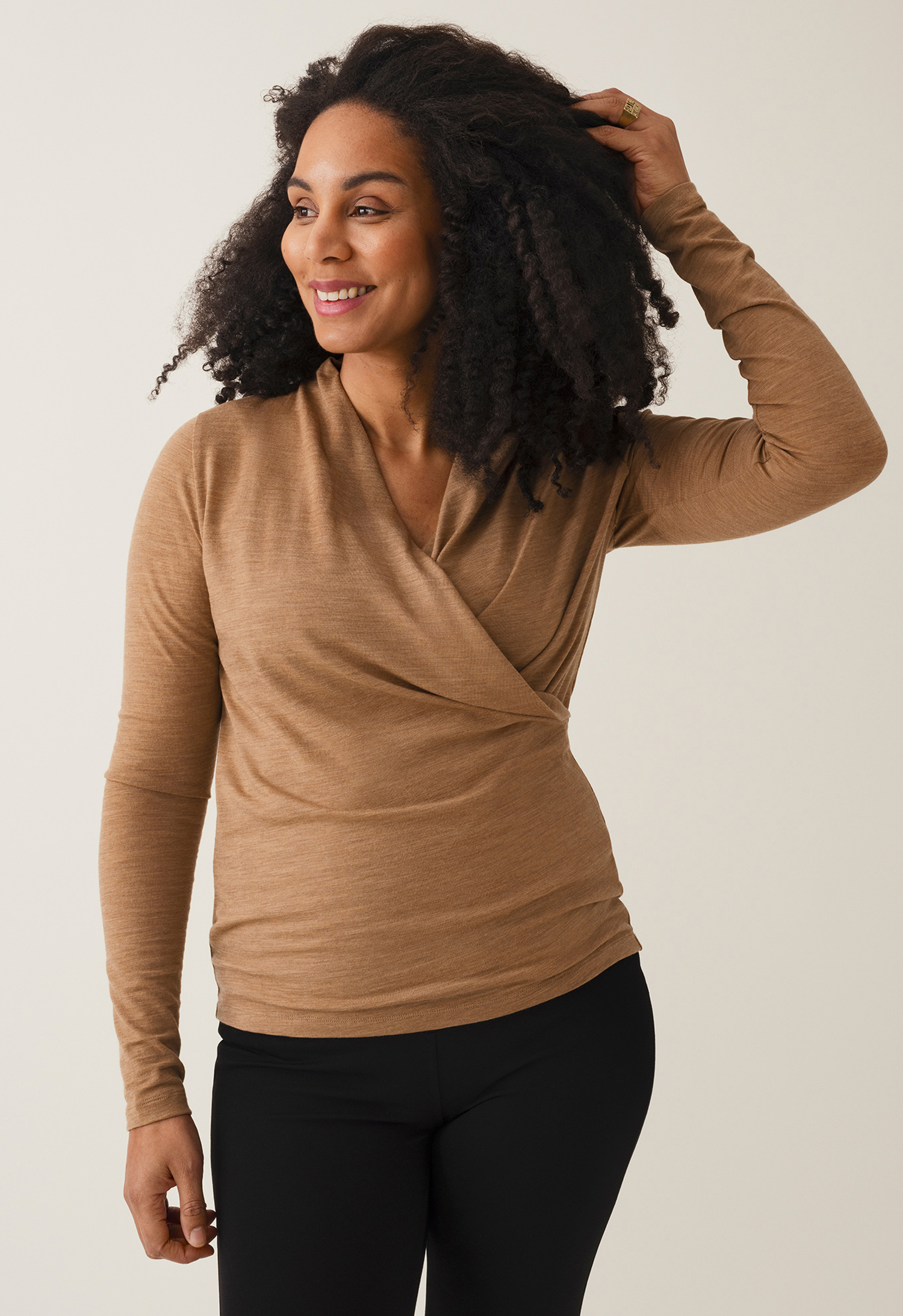 Merino wrap top - Brown Melange