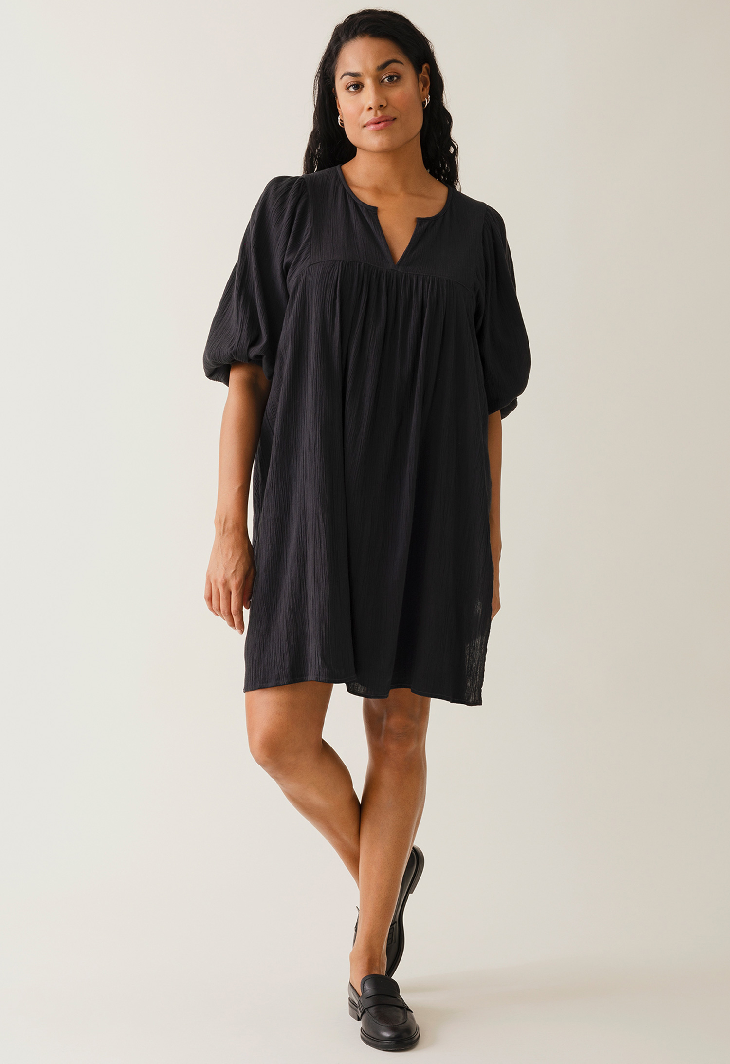 Boho maternity mini dress - Black gallery