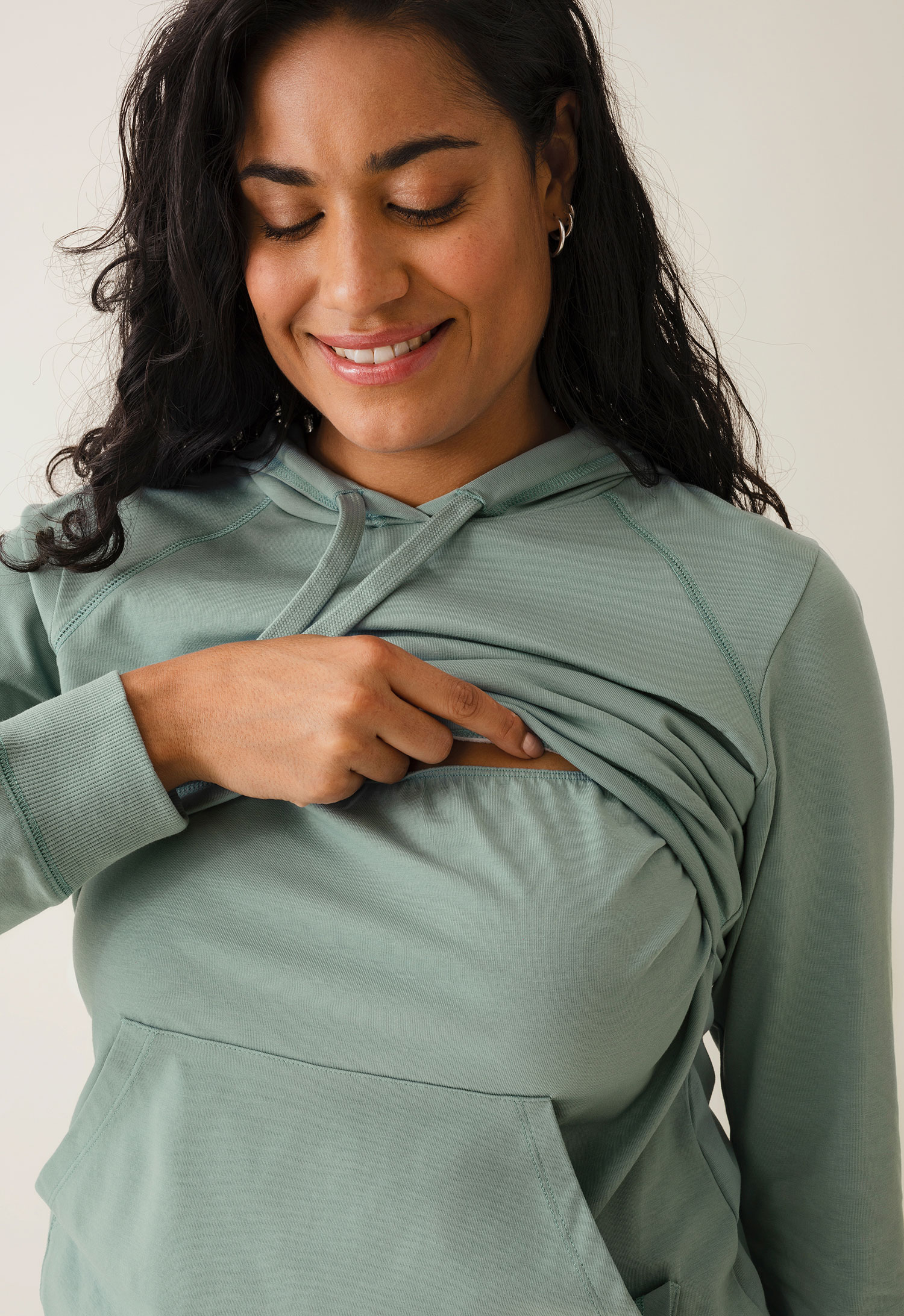 Fleece lined maternity hoodie with nursing access - Mint gallery