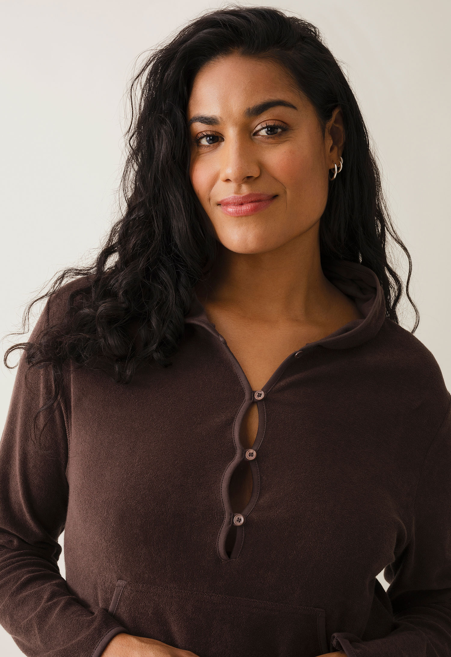 Terrycloth maternity caftan - Brown gallery