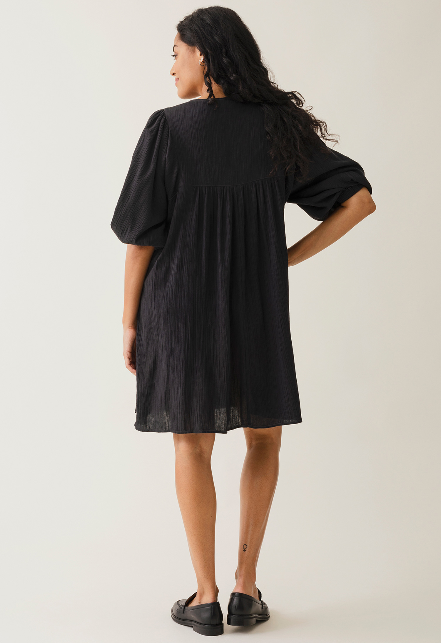 Boho maternity mini dress - Black gallery