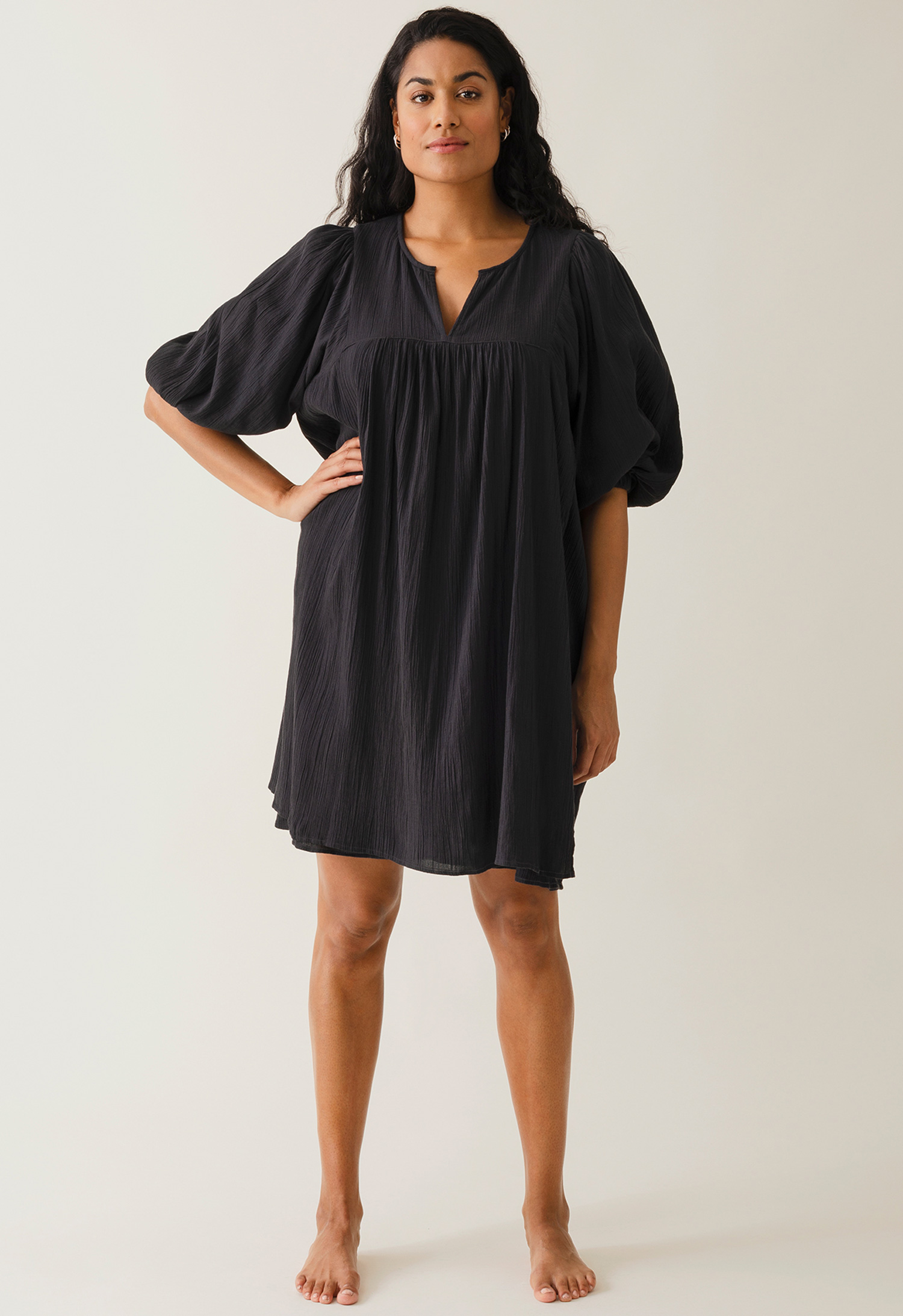 Boho maternity mini dress - Black gallery