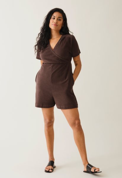 Terrycloth maternity playsuit - Brown